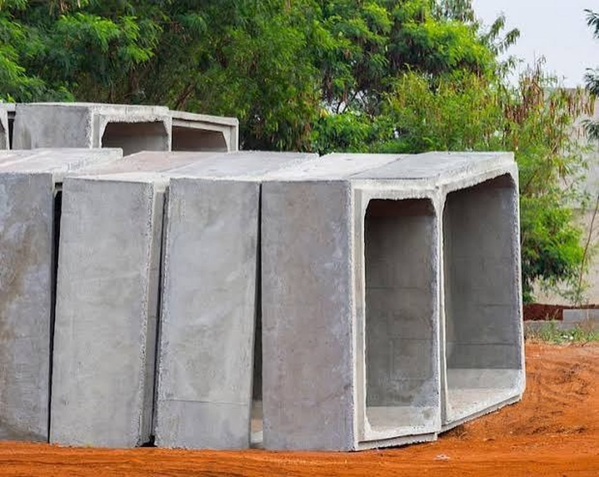 Box culvert units stacked in the yard